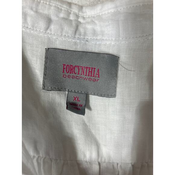 ForCynthia Beachwear 100% Linen Tank XL White Collar Pockets Cover Up - Picture 7 of 11
